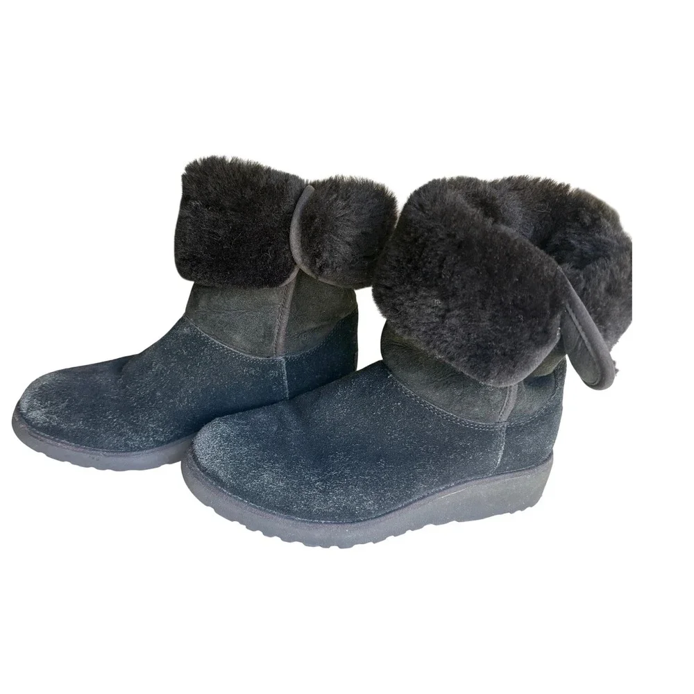 UGG Amie Boots Women 7.5 Black Suede Slim Wedge Mid Calf Outdoor